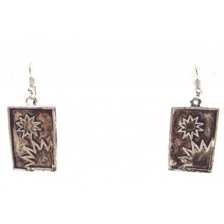 THE FRAME - Silver Oxidized Earring Hook Dangle Drop Long Asian Novelty Tribal